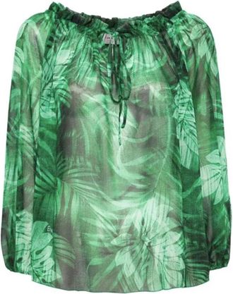 Ermanno Scervino Off-Shoulder Blouse met Rucheskraag - Dames - Blouses - Groen - S - Polyester - Overhemden