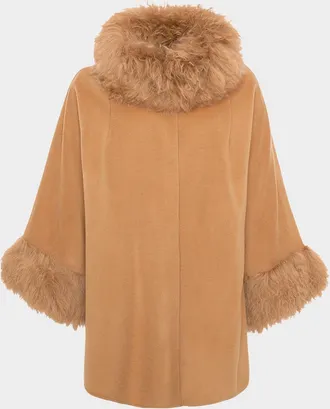 Gorski Cashmere & Wool Blend Cape with Select Lamb Shearling Trim