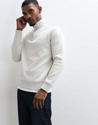 Polo Ralph Lauren felpa in jersey double knit con logo icon e mezza zip, grigio chiaro