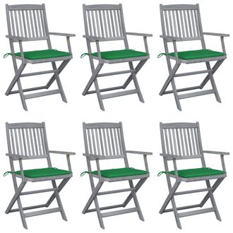 vidaXL Sillas Al Aire Libre Plegables Con Cojines 6 Pc Acacia Massive