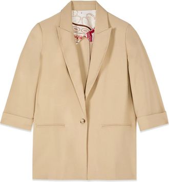 Oltre Viscose Blend Blazer met Driekwart Mouwen - Dames - Blazers - Beige - 4XL - Polyester - Jassen