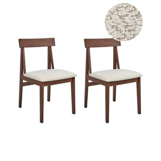 Beliani Beliani - Conjunto De 2 Sillas De Comedor Asiento De Boucl&eacute; Poli&eacute;ster Estructura De Madera Oscura Beige Isle