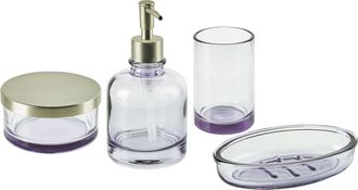 Beliani Beliani - Conjunto De 4 Accesorios De Ba&ntilde;o De Vidrio Violeta Plateado Dispensador Jabonera Portacepillos Recipiente Glamour Telma