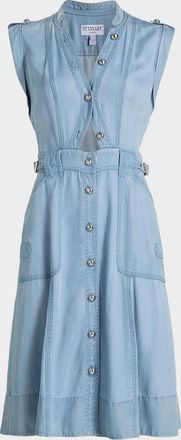 Derek Lam Penelope Denim Button-Front Midi Dress