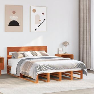 Berkfield Home Bed Frame without Mattress Wax Brown 120x200 cm Solid Wood Pine | Size: Small Double