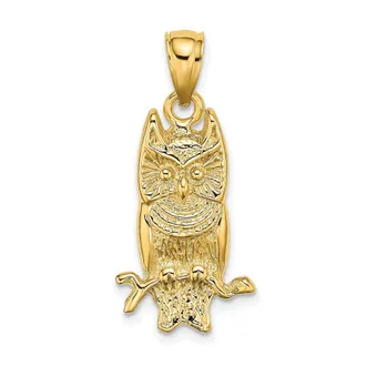 Diamond2Deal 14k Yellow Gold Textured Owl Charm