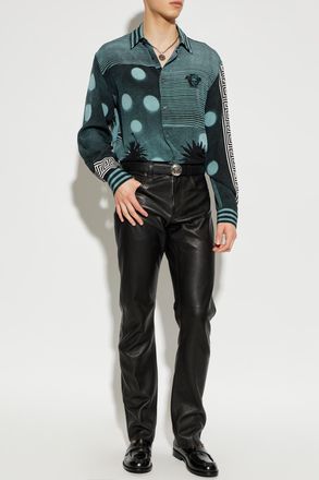 Versace Silk Shirt With Print, Mens, Green
