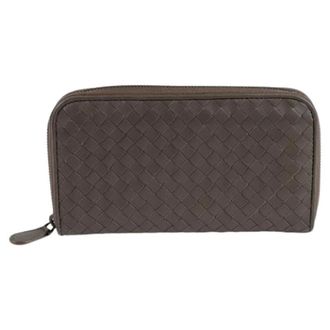 Bottega Veneta Pre-owned Wallets, female, Brown, Size: ONE SIZE Pre-owned Intrecciato Zip Long Wallet