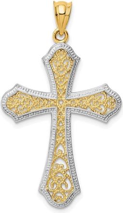 Diamond2Deal 14k Yellow Gold Rhodium Filigree Cross Pendant