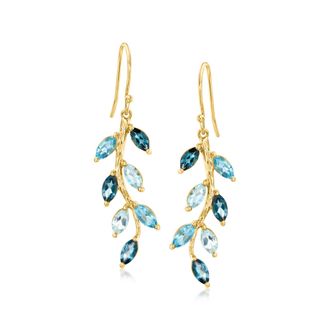 Ross-Simons Tonal Blue Topaz Vine Drop Earrings in 18kt Gold Over Sterling