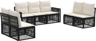 vidaXL Conjunto De Sof&aacute;s De Jard&iacute;n 7 Uds. Negro Y Blanco Crema Vidaxl