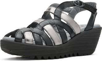 FLY London Lemy397fly Womens Sandals Black/Graph : EU 41 (US Womens 10-10.5) M, Leather