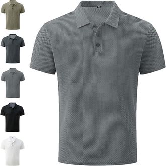 Generic Elavure - The Polo Shirt, Mens Short Sleeve Solid Stretch Cotton Pique Polo Shirt, Quick Dry Shirts for Men (Gray,XL)