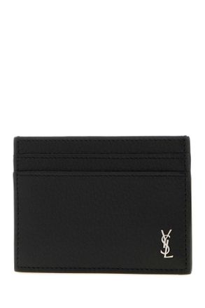 Saint Laurent Mens Black Leather Tiny Card Holder Nero Portafogli Wallet