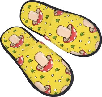 Generic Warm Slipper Cute Mushrooms And Leaves Pattern Home Slipper Unisex House Shoes Non-Slip Scuff Slippers For Hotel Travel Winter L
