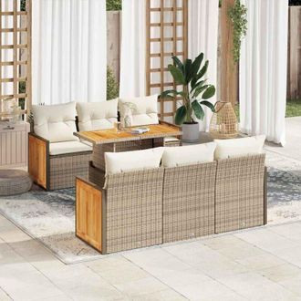 vidaXL Set Sof&aacute;s Jard&iacute;n Y Cojines 7 Pzas Rat&aacute;n Sint&eacute;tico Acacia Beige Vidaxl