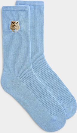 Simons Womens Embroidered animal ribbed socks