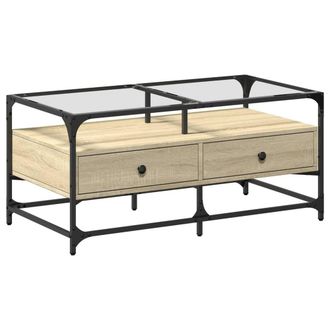 Berkfield Home Coffee Table with Glass Top Sonoma Oak 98.5x50x45 cm Steel in Natural