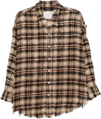 R13 Shredded Seam Drop Neck Shirt - Dames - Overhemden - Veelkleurig - S - Katoen - Overhemden