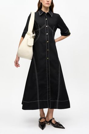 Ganni Black Cotton Poplin Shirt Dress - Size 32 Organic