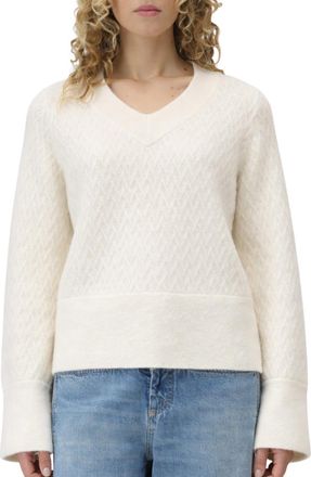 Closed V-Neck Long Sleeve Sweater In Ivory