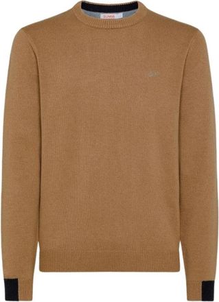 Sun 68 Ronde Ribstof in Effen Kleur - Heren - Ronde hals truien - Beige - 3XL - Truien & Vesten