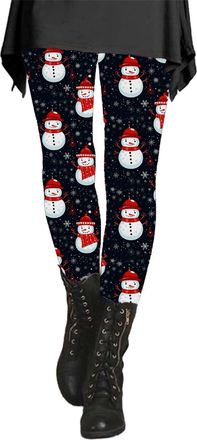 Generic Leggings for Women UK Christmas Leggings Santa Claus Snowflake Elk Print Funny Holiday Pants High Elastic Waist Lounge Pants Soft Tummy Control Gym Ch