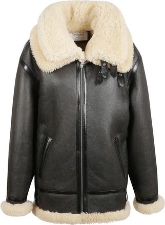 Saint Laurent Leren jas met schaapbontkraag - Dames - Jassen - Zwart - S - Leer - Jassen
