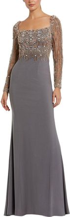 Mac Duggal Beaded Square Neck Long Sleeve Jersey Gown