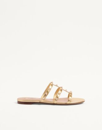 Valentino Garavani Sandalo Slide Rockstud In Nappa Laminata Donna ANTIQUE BRASS 36.5