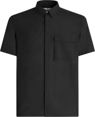 Pantaloni Torino Zwarte Superlichte Wollen Overhemd - Heren - Korte mouwen Overhemden - Zwart - M - Wol - Overhemden