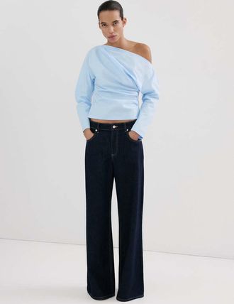 Mango Blusa cotone collo asimmetrico blu - Donna - S - MANGO