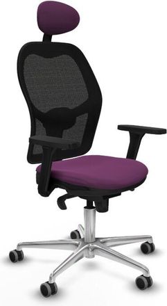 Piqueras y Crespo Piqueras Y Crespo - Jorquera Sincro Malla Negra Similpiel Morado Brazos 3d Base Aluminio Cabecero Fijo Ruedas 65mm Engomada