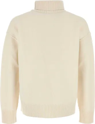 Ami Heart-Embroidered Virgin Wool Sweater - Beige