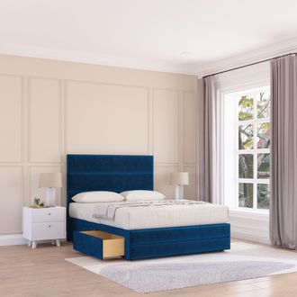 Sloomy Monaco Bed Base 2 Drawers 12 Footboard & 54 Floor Standing Headboard in Navy | Size: King