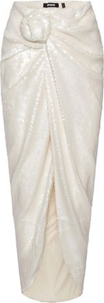 Rotate Sequins Draped Front-Knot Midi Skirt