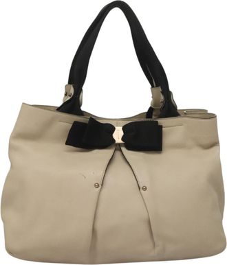 Ferragamo Vara Beige Leather Tote Bag (Pre-Owned)
