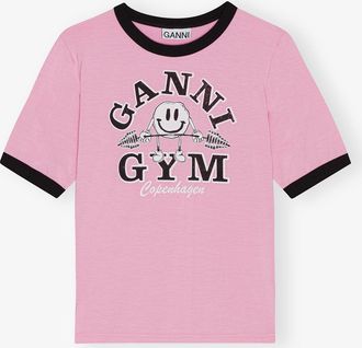 Ganni Jersey Gym Fitted T-shirt in Bonbon Size 2XS Elastane/Lyocell Womens