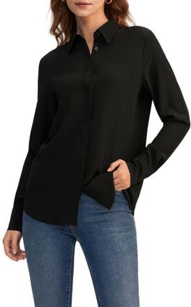 LilySilk Womens Wrinkle Free Basic Silk Shirt in Black at Nordstrom, Size Small
