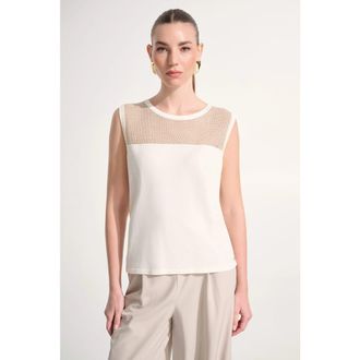 Joseph Ribkoff Soft Knit Straight Cami With Mesh Yoke in Vanilla/gold at Nordstrom, Size Xx-Large
