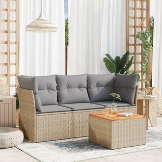 vidaXL Juego De Sof&aacute;s Jard&iacute;n Con Cojines 4 Pzas Rat&aacute;n Sint&eacute;tico Beige Vidaxl