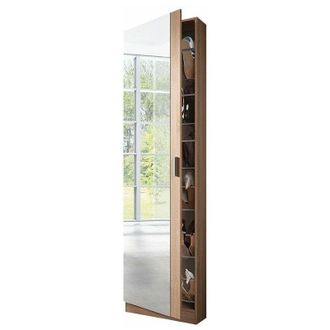 HOGAR 24 Hogar24 - Zapatero 1 puerta y espejo en 6 alturas con 12 varillas, Color Roble Canadian