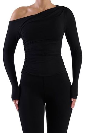 Naked Wardrobe Ruched One-Shoulder Top in Black at Nordstrom, Size X-Small
