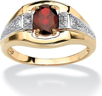 Palm Beach Jewelry Mens Oval-Cut Garnet and Diamond Accent Ring 1.42 TCW in 18k Gold-plated
