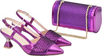 Generic Womens Luxury Shoe and Bag Matching Set Sparkly Rhinestone Gold Chain Strap Shoulder Bag Pointed Toe Heeled Shoes