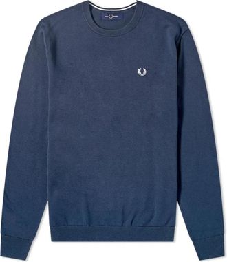 Fred Perry Clic Crew Truien - Heren - Ronde hals truien - Blauw - S - Katoen - Truien & Vesten