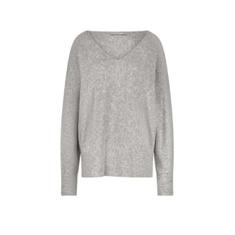 Summum Oversized Wollen Blend Gebreide Trui - Dames - V-hals truien - Grijs - S - Wol - Truien & Vesten