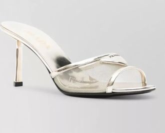 Prada leather mesh heeled mule open toe