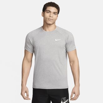 Nike Mens Swim Hydroguard Essential Dri-FIT UV Short Sleeve Top in Grey | NESSA589-090