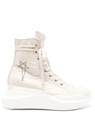 Rick Owens pentagram-embroidery high-top sneakers - women - Rubber/Paper/Fabric/Calf Leather - 36 - Neutrals